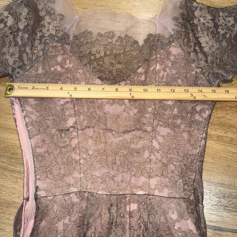 Vtg 1950s Emma Domb Pink Lace Party Dress Tea Fit & Flare Illusion Size XS *read - Picture 4 of 16